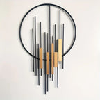 Metal Wall Art - Geometric Circle Design with Rustic Industrial Bars & Beams, top view - House Of Avana