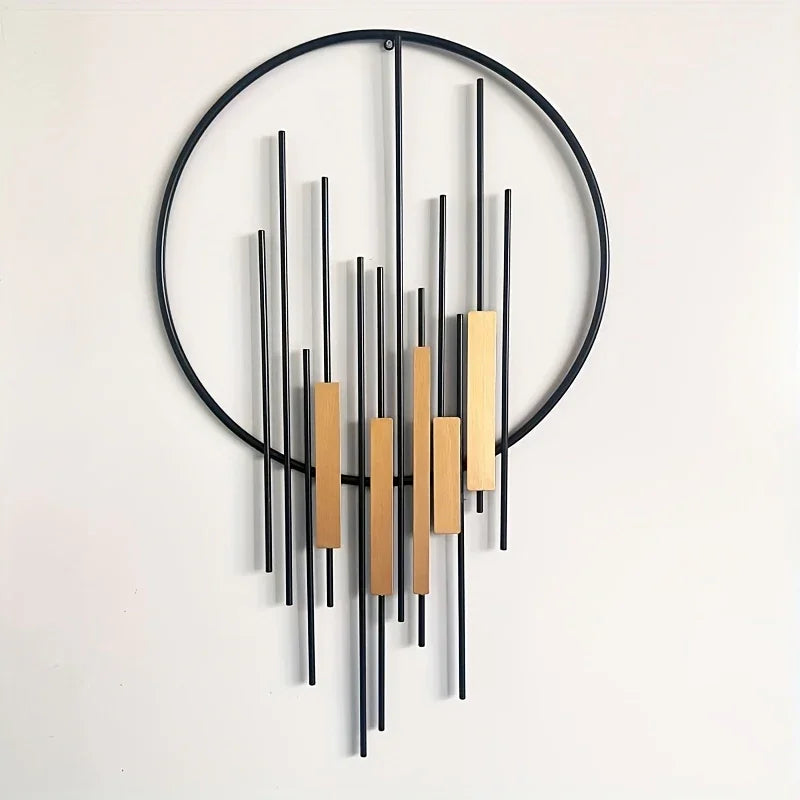 Metal Wall Art - Geometric Circle Design with Rustic Industrial Bars & Beams, top view - House Of Avana