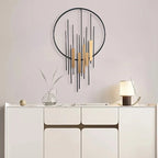 Metal Wall Art - Geometric Circle Design with Rustic Industrial Bars & Beams, angled view - House Of Avana [[SKU:HOA-WAL-054]]