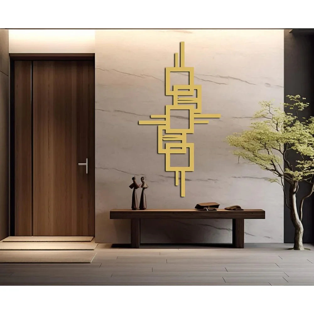 Metal Wall Art Geometric Design with Diagonal Lines Large Modern Statement Piece, back view - House Of Avana [[SKU:HOA-WAL-413]]
