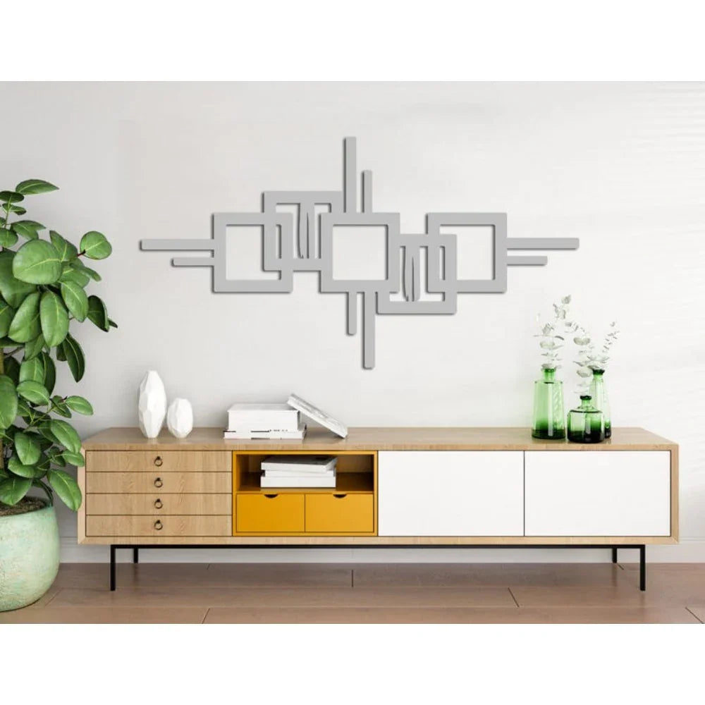 Metal Wall Art Geometric Design with Diagonal Lines Large Modern Statement Piece, lifestyle image - House Of Avana [[SKU:HOA-WAL-413]]
