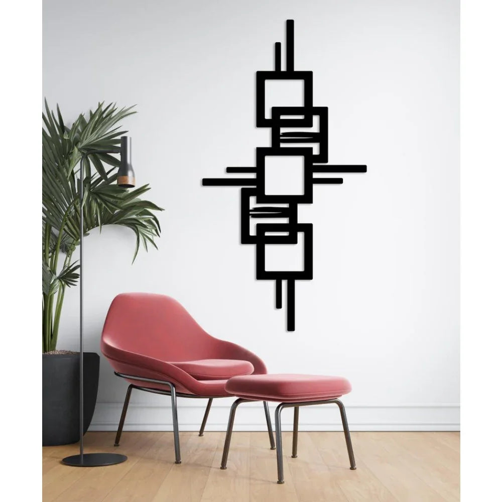 Metal Wall Art Geometric Design with Diagonal Lines Large Modern Statement Piece, angled view - House Of Avana