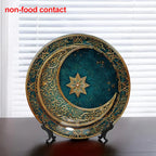 1pc 8-Inch Modern Teal and Golden Crescent Moon Wall Decor Plate, Vintage Islamic Style Home Decoration, Unique Jewelry Display Tray for Necklaces & Rings, Perfect Holiday Gift for Friends & Family, Round Ceramic Hanging Art House Of Avana [[SKU:HOA-WAL-071]]