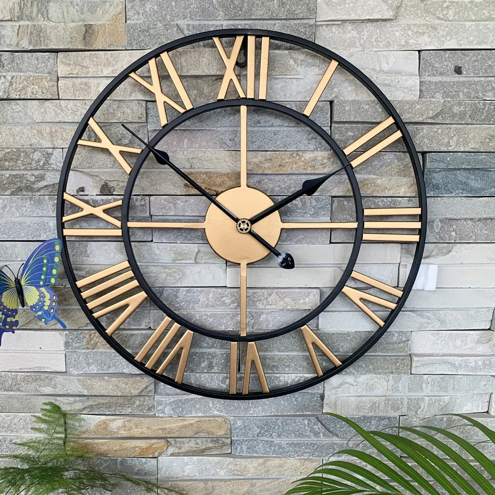 Metal Wall Clock with Roman Numerals, Silent Non-ticking Mechanism for Home and Office Decor, back view - House Of Avana