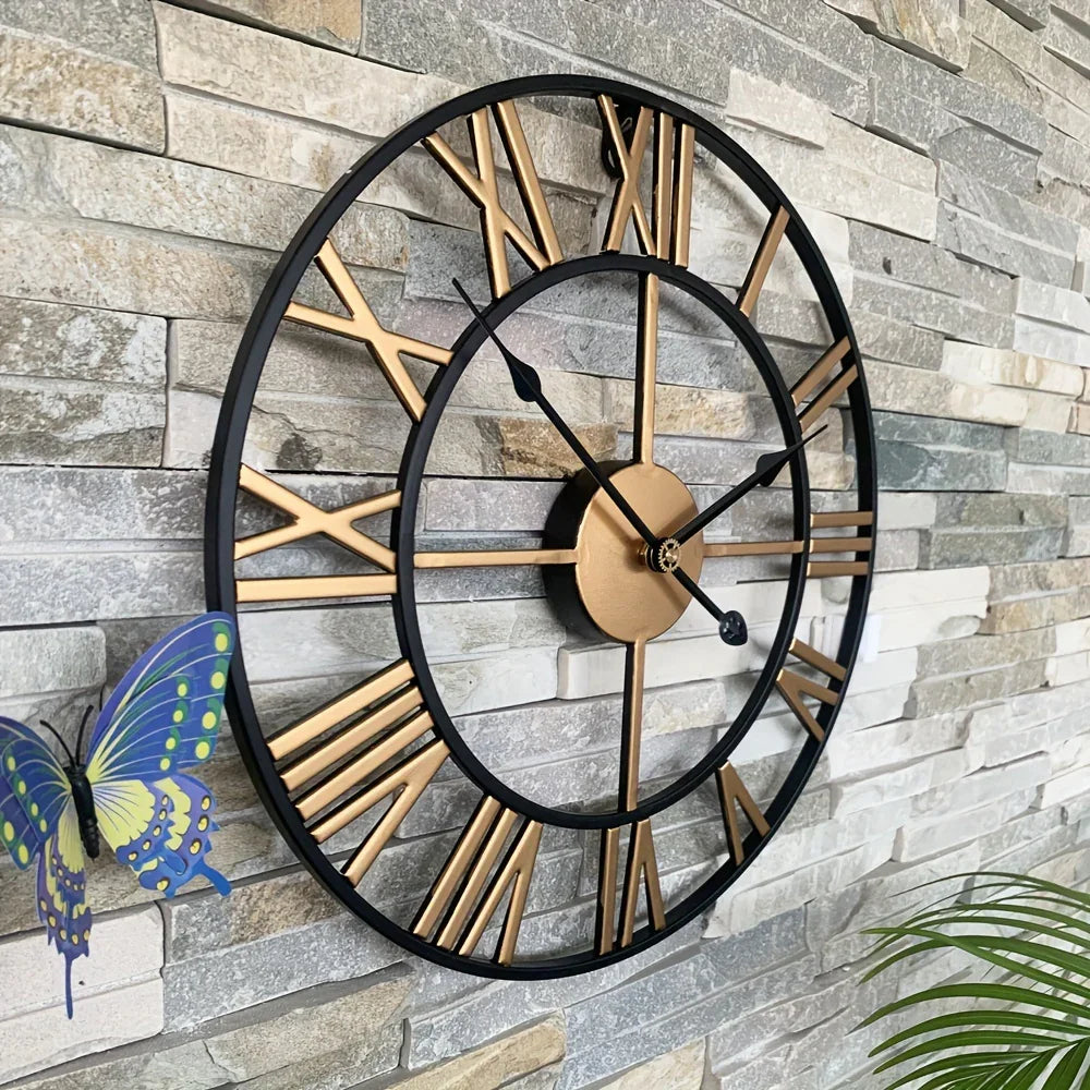 Metal Wall Clock with Roman Numerals, Silent Non-ticking Mechanism for Home and Office Decor, side view - House Of Avana