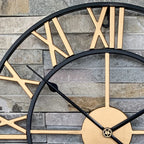 Metal Wall Clock with Roman Numerals, Silent Non-ticking Mechanism for Home and Office Decor, detail shot - House Of Avana
