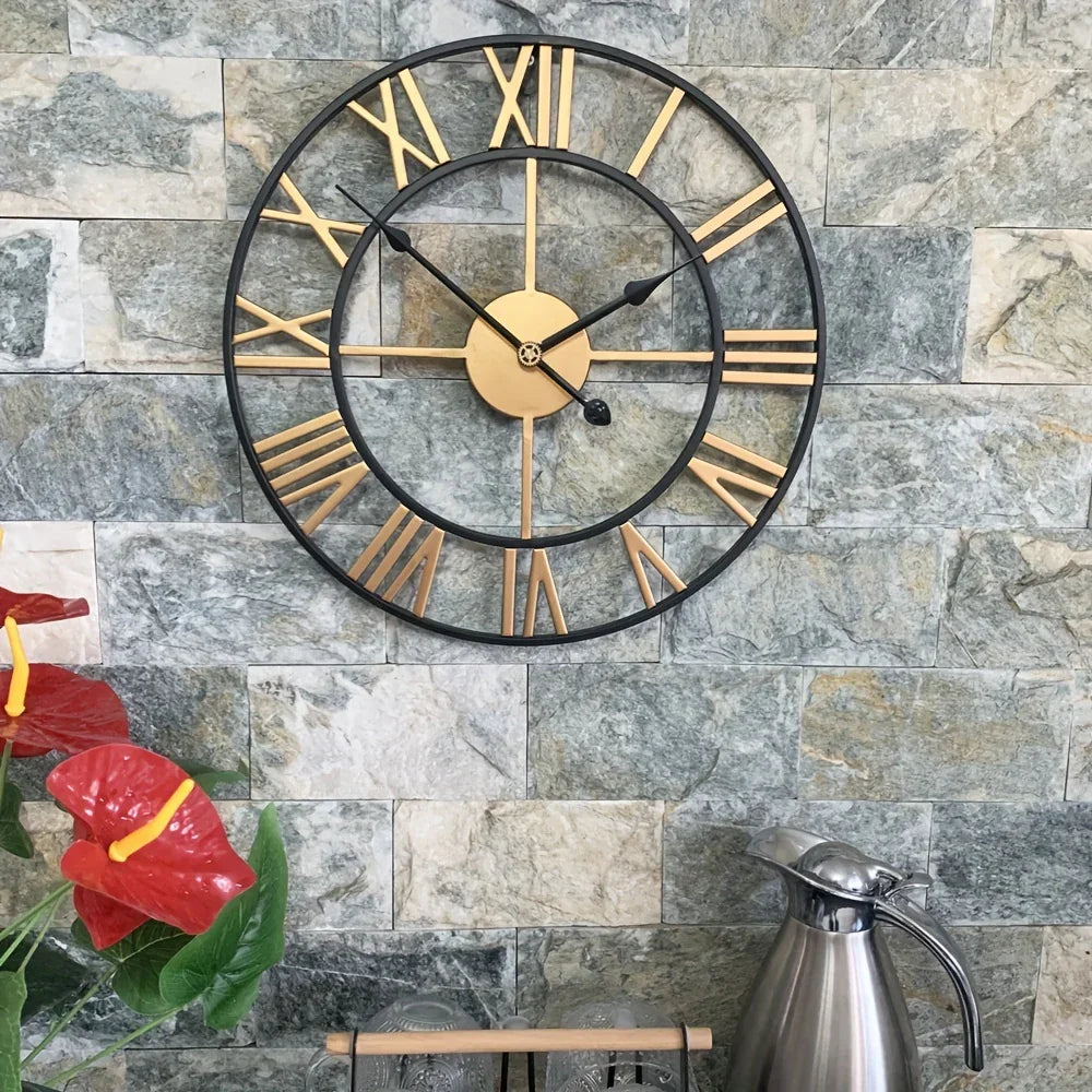 Metal Wall Clock with Roman Numerals, Silent Non-ticking Mechanism for Home and Office Decor, lifestyle... - House Of Avana [[SKU:HOA-WAL-052]]