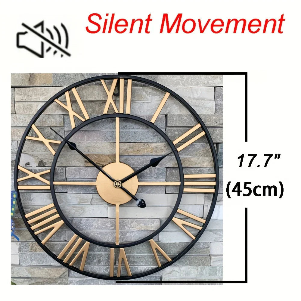 Metal Wall Clock with Roman Numerals, Silent Non-ticking Mechanism for Home and Office Decor, top view - House Of Avana [[SKU:HOA-WAL-052]]
