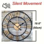 Metal Wall Clock with Roman Numerals, Silent Non-ticking Mechanism for Home and Office Decor, angled view - House Of Avana [[SKU:HOA-WAL-052]]