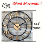 Metal Wall Clock with Roman Numerals, Silent Non-ticking Mechanism for Home and Office Decor, angled view - House Of Avana