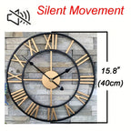 Metal Wall Clock with Roman Numerals, Silent Non-ticking Mechanism for Home and Office Decor, angled view - House Of Avana [[SKU:HOA-WAL-052]]