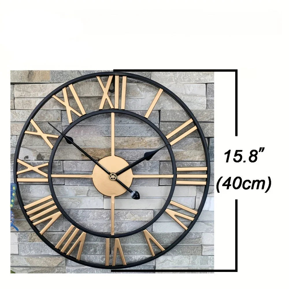Metal Wall Clock with Roman Numerals, Silent Non-ticking Mechanism for Home and Office Decor, front view - House Of Avana [[SKU:HOA-WAL-052]]