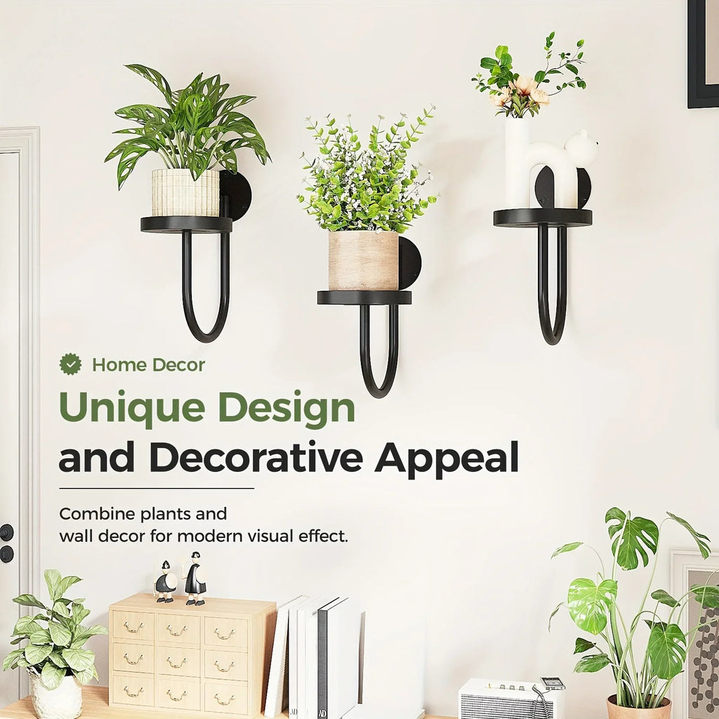 Metal Wall Planters with Geometric Frame - 3-pack Hanging Shelves, detail shot - House Of Avana