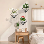 Metal Wall Planters with Geometric Frame - 3-pack Hanging Shelves, lifestyle image - House Of Avana
