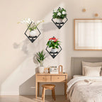 Metal Wall Planters with Geometric Frame - 3-pack Hanging Shelves, lifestyle image - House Of Avana [[SKU:HOA-WAL-062]]
