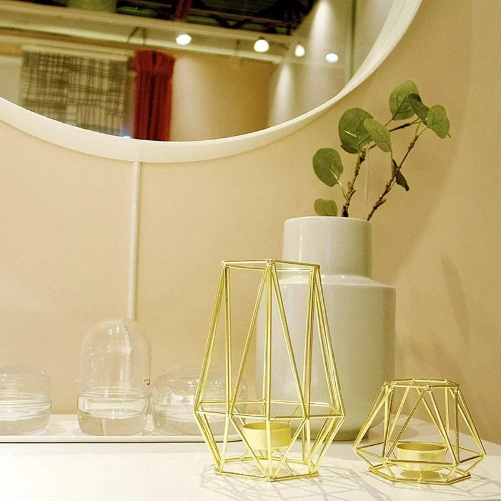 Gold Geometric Tealight Candle Holder - House Of Avana