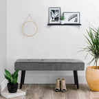 Mid-Century Grey Corduroy Upholstered End of Bed Bench with Black Metal Legs