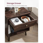 Mid-Century Modern 1-Drawer Nightstand End Table in Dark Brown Wood Finish