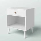 Mid-Century Modern Bedroom 1-Drawer Nightstand End Table in White Wood Finish