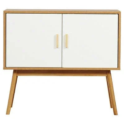 Mid-Century Modern Console Table Storage Cabinet with Solid Wood Legs