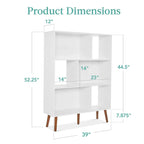 Mid Century Modern Style Bookcase Storage Shelving Unit in White Wood Finish