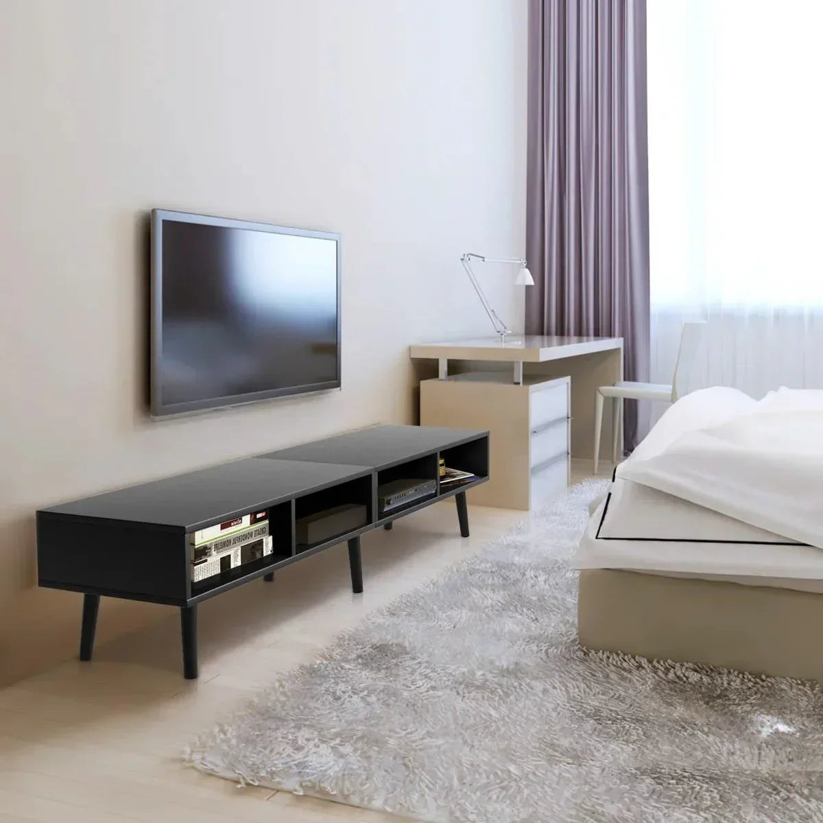 Mid-Century Modern Style TV Stand in Black Wood Finish - for TVs up to 65-inch