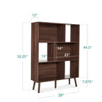 Mid Century Style Bookcase Storage Shelving Unit in Walnut Wood Finish