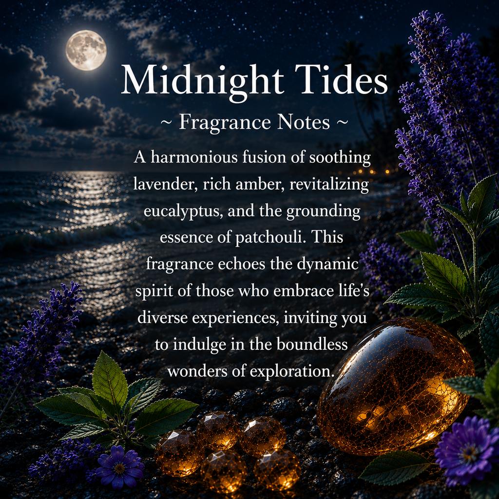 Midnight Tides, Premium Coconut-Soy Wax Tea Light Crystal Candle, 1oz