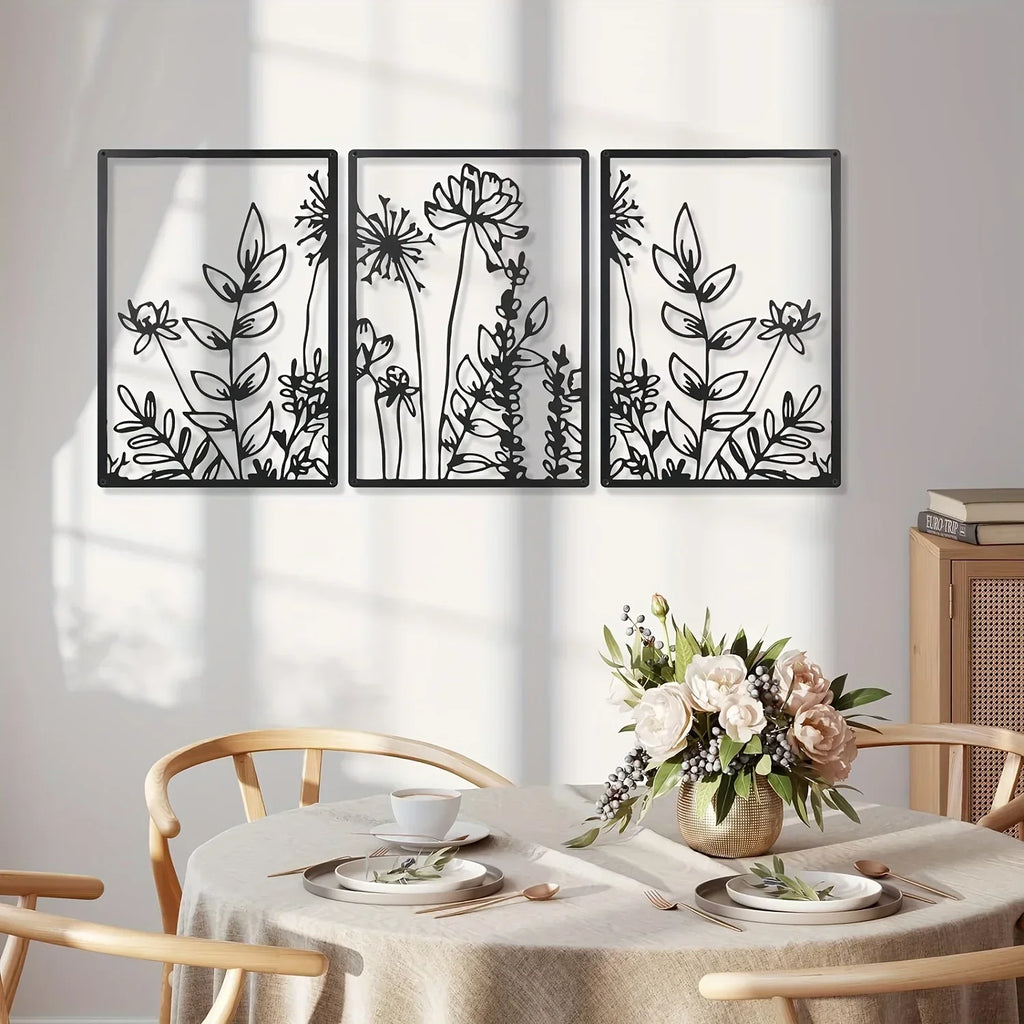 Minimalist Wall Art - Black Floral Design, back view - House Of Avana