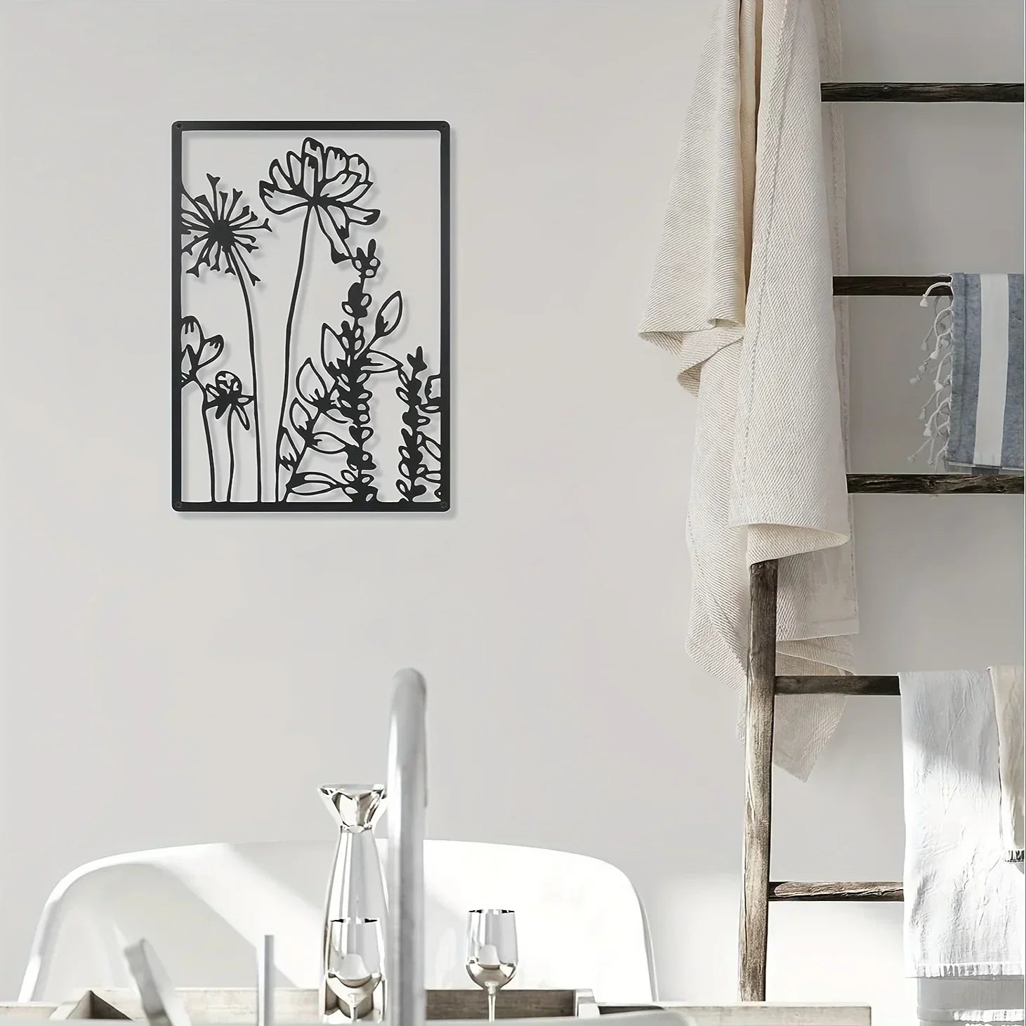 Minimalist Wall Art - Black Floral Design, lifestyle image - House Of Avana