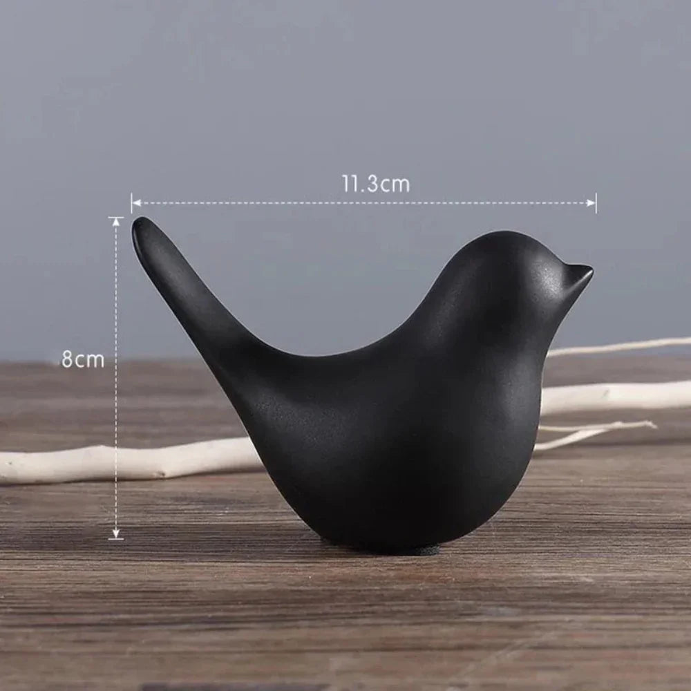 Nordic Bird Figurine - Black White Table Sculpture, close-up view - House Of Avana