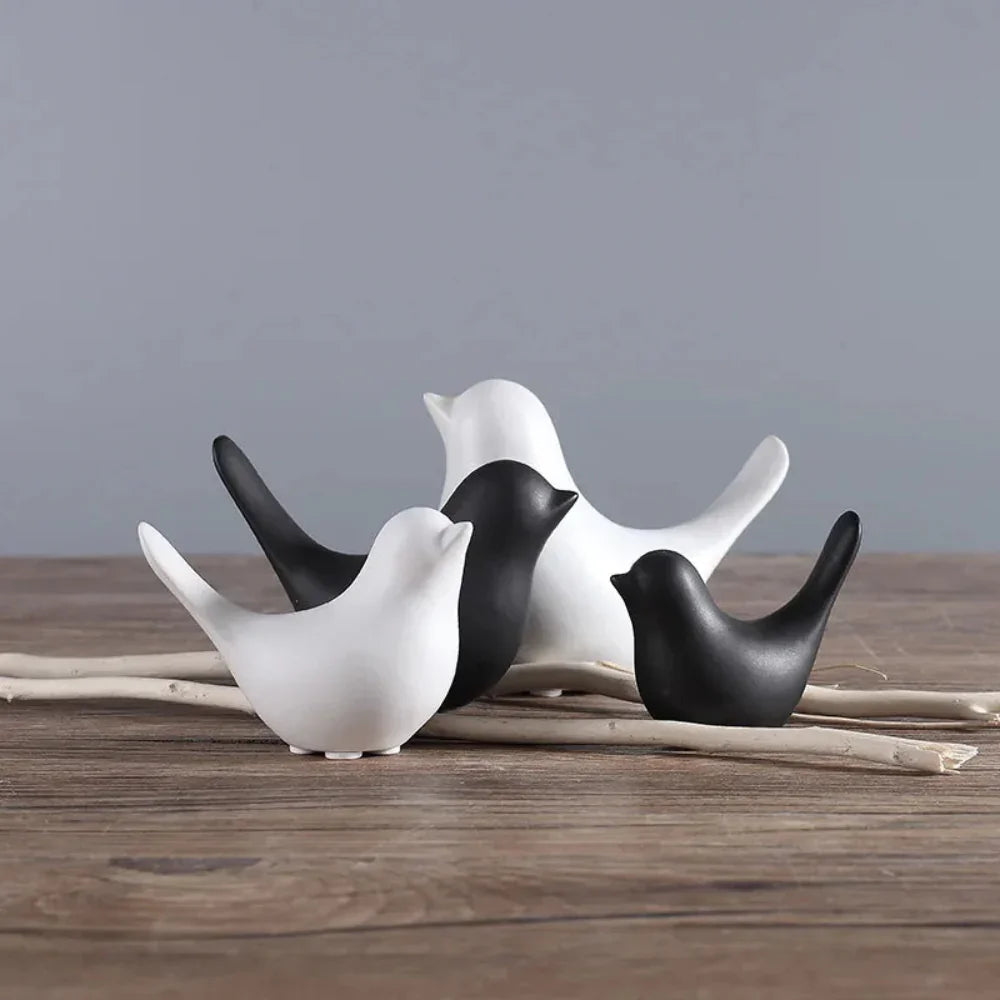 Nordic Bird Figurine - Black White Table Sculpture, back view - House Of Avana
