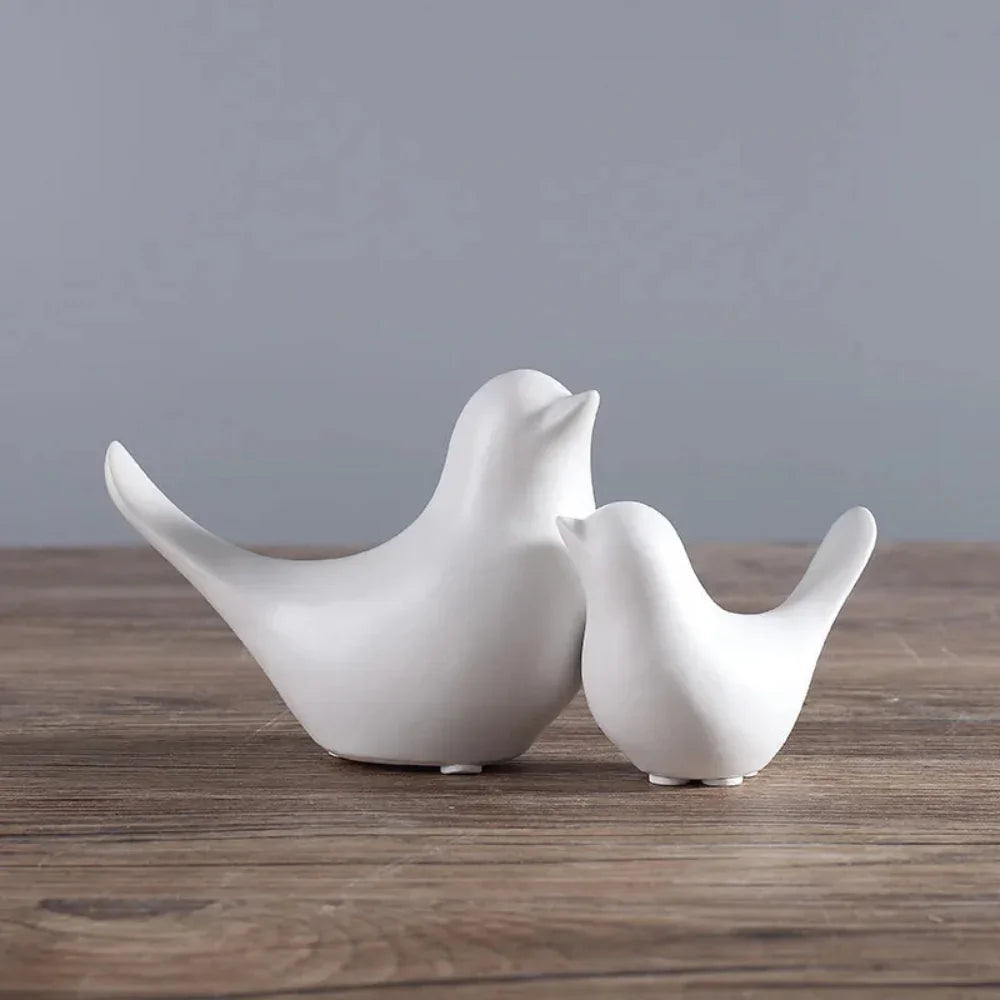 Nordic Bird Figurine - Black White Table Sculpture, side view - House Of Avana