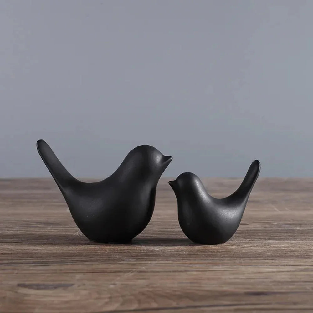 Nordic Bird Figurine - Black White Table Sculpture, detail shot - House Of Avana