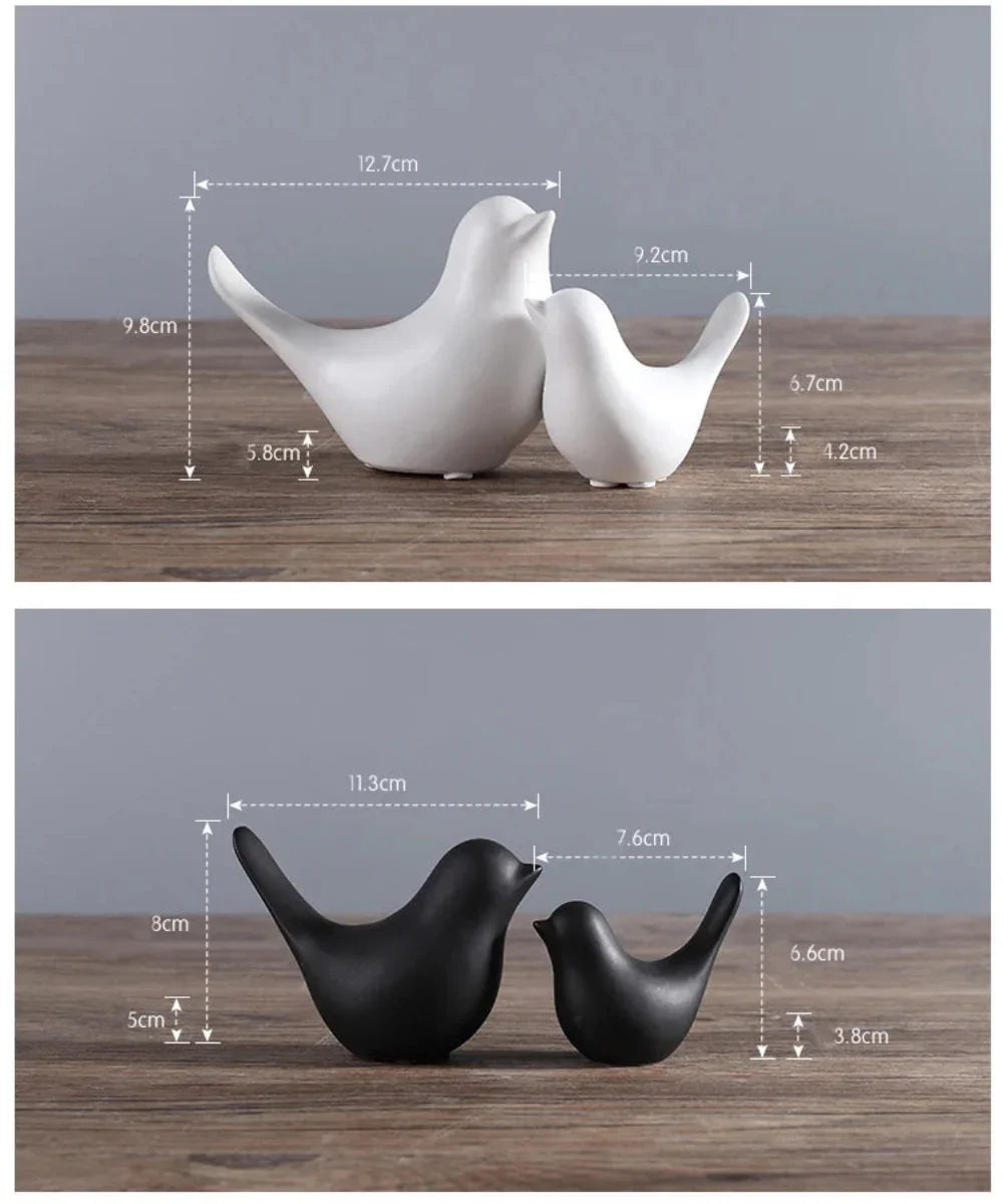 Nordic Bird Figurine - Black White Table Sculpture, top view - House Of Avana