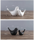Nordic Bird Figurine - Black White Table Sculpture, top view - House Of Avana