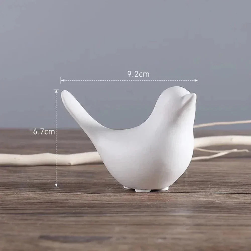 Nordic Bird Figurine - Black White Table Sculpture, angled view - House Of Avana