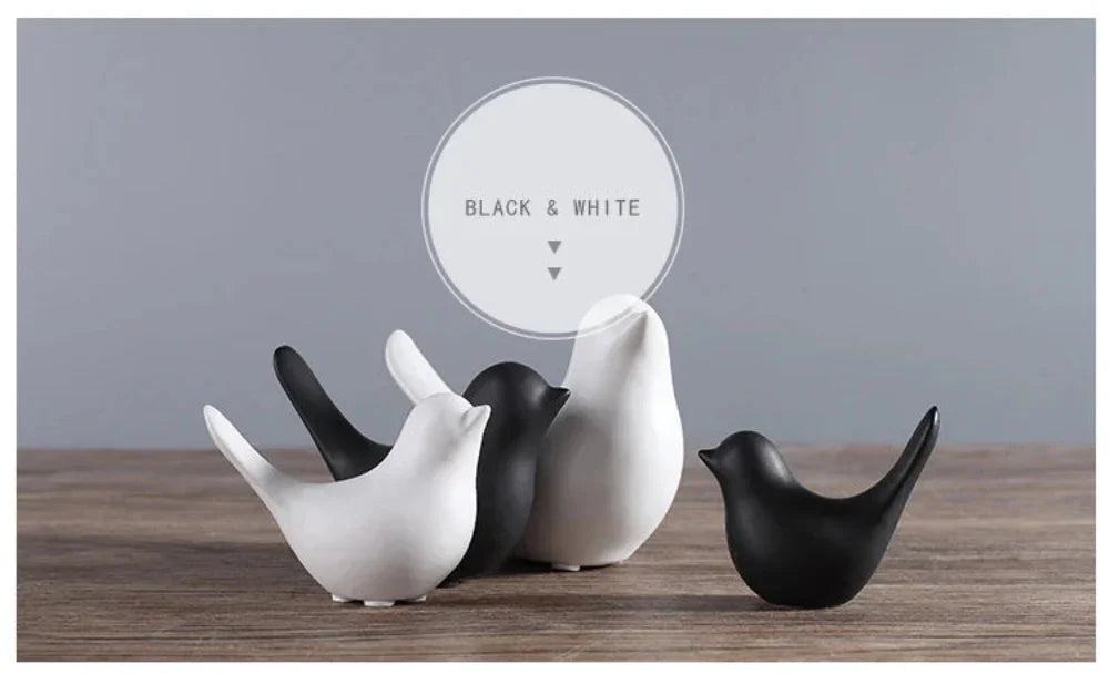 Nordic Bird Figurine - Black White Table Sculpture, angled view - House Of Avana
