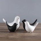 Nordic Bird Figurine - Black White Table Sculpture, front view - House Of Avana