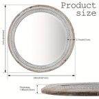 24 Round Farmhouse Circle Mirror with White Wash Beads - Rustic Distressed Wooden Frame, Decorative Wall... - House Of Avana
