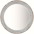 24 Round Farmhouse Circle Mirror with White Wash Beads - Rustic Distressed Wooden Frame, Decorative Wall... - House Of Avana