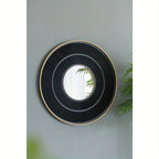 Round Wooden Mirror with Golden Frame - House Of Avana [[SKU:HOA-MIR-013]]