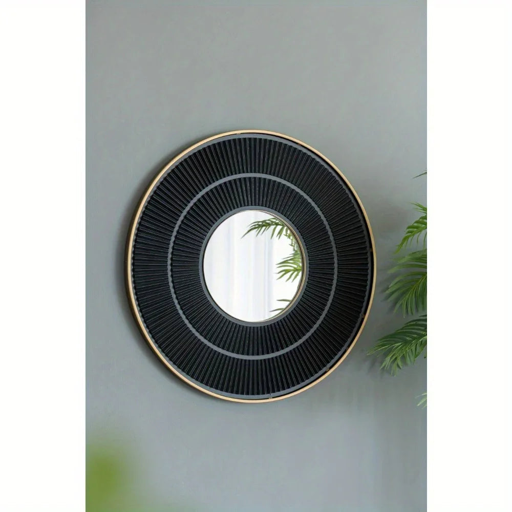Round Wooden Mirror with Golden Frame - House Of Avana [[SKU:HOA-MIR-013]]