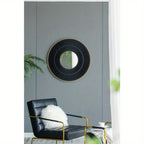 Round Wooden Mirror with Golden Frame - House Of Avana [[SKU:HOA-MIR-013]]