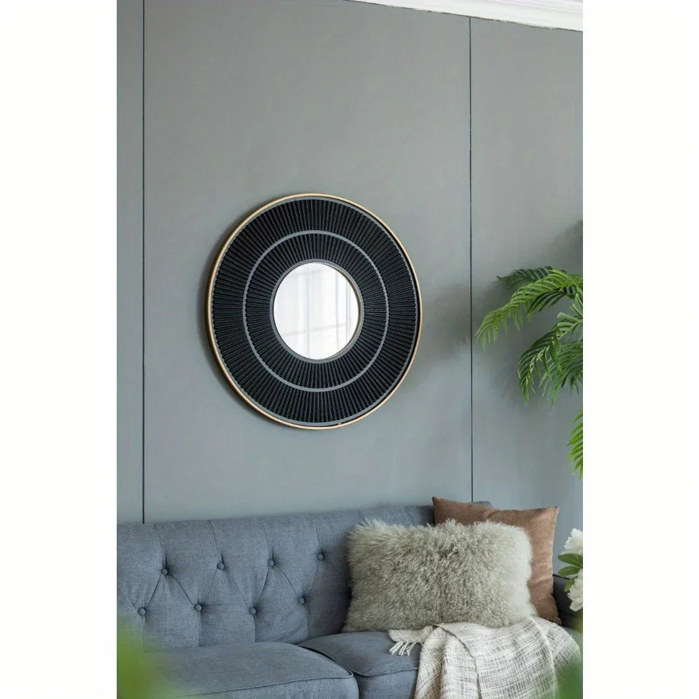 Round Wooden Mirror with Golden Frame - House Of Avana [[SKU:HOA-MIR-013]]
