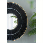 Round Wooden Mirror with Golden Frame - House Of Avana [[SKU:HOA-MIR-013]]