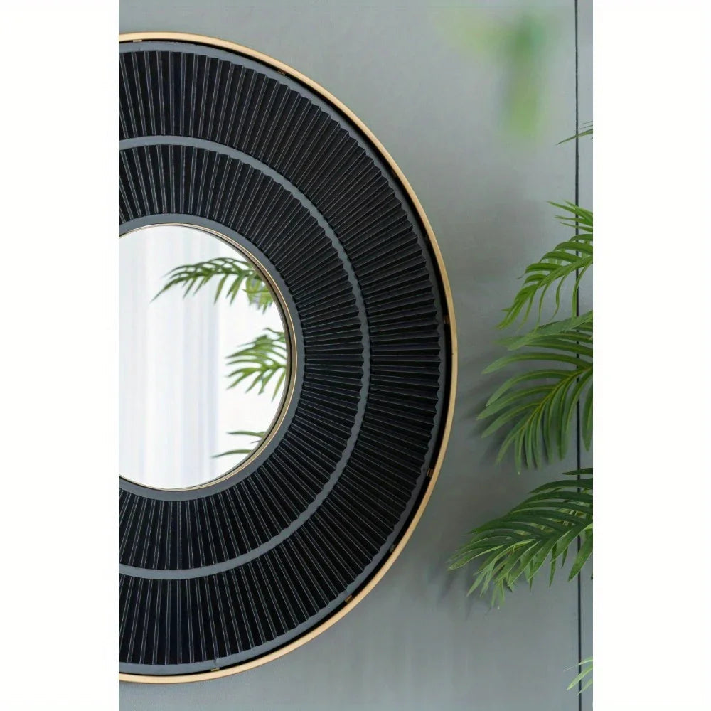 Round Wooden Mirror with Golden Frame - House Of Avana [[SKU:HOA-MIR-013]]