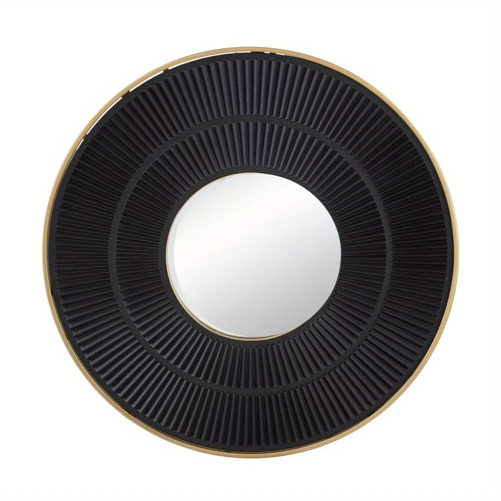 Round Wooden Mirror with Golden Frame - House Of Avana [[SKU:HOA-MIR-013]]