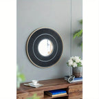 Round Wooden Mirror with Golden Frame - House Of Avana [[SKU:HOA-MIR-013]]