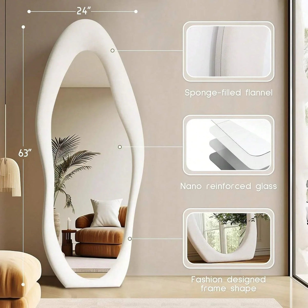 160.02cm X 60.96cm Full-length Irregular Arch Design Mirror - Wall-mounted Floor Mirror with... - House Of Avana [[SKU:HOA-MIR-014]]